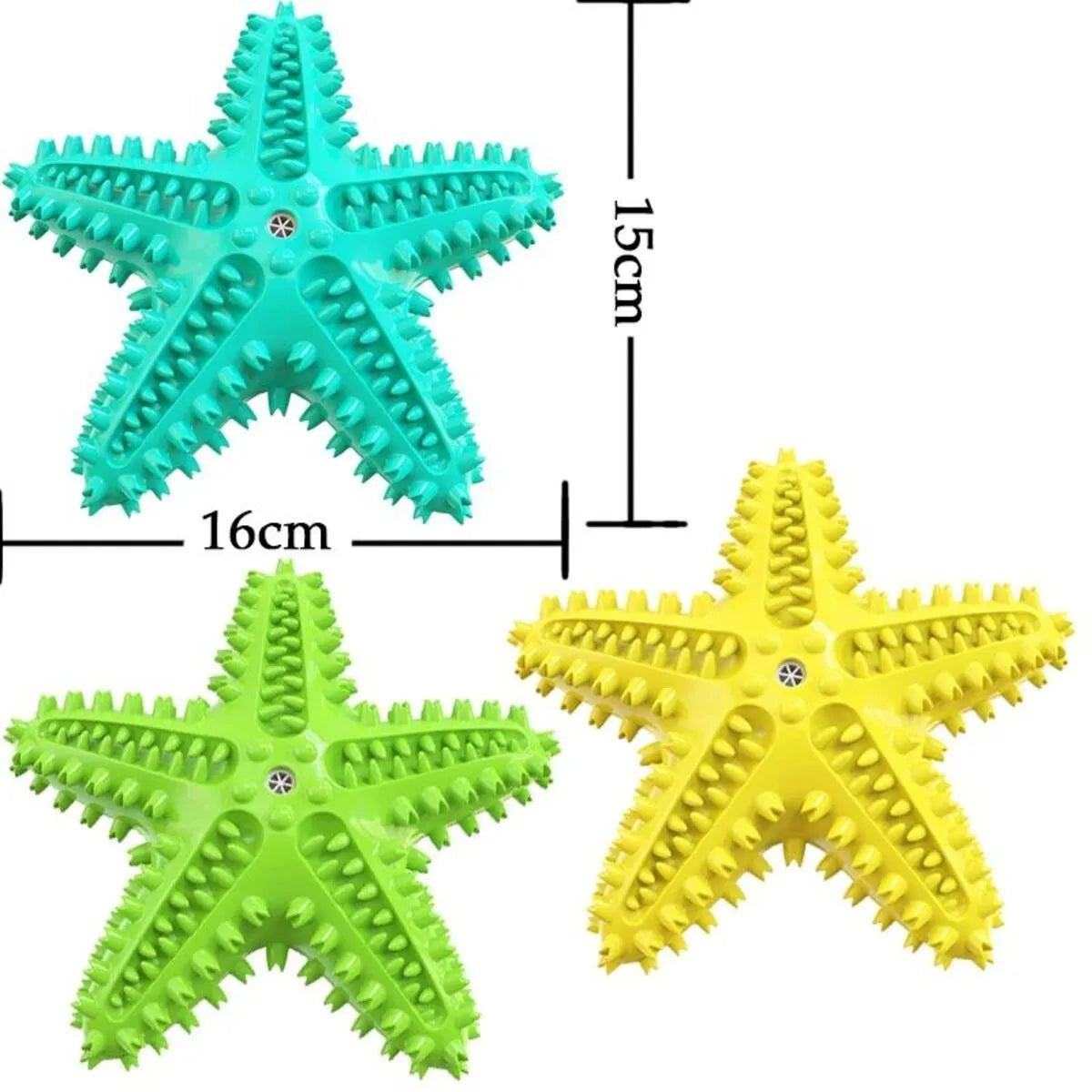 Edible TPR starfish-shaped dog toy for large breeds in blue, green and yellow colour options