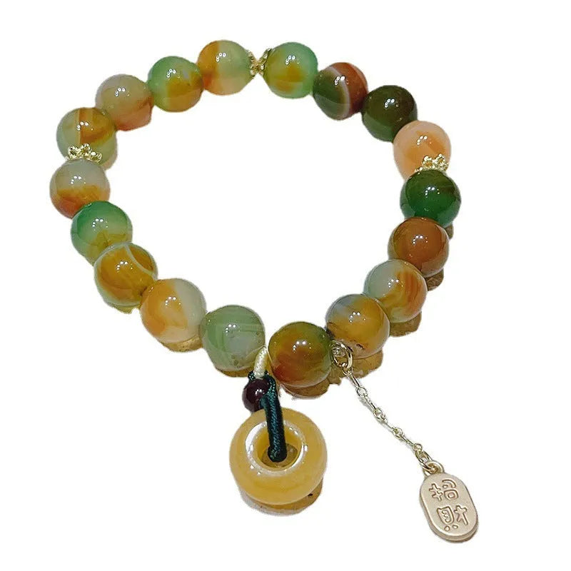 Women's yellow peacock agate and topaz bracelet with peace buckle fastening, 1cm wide national style design