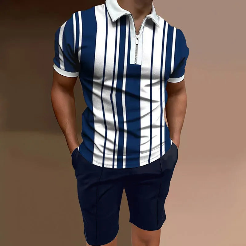 Men's casual printed short-sleeve top and matching shorts set in a colour option.