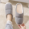 Down cotton slippers with artificial leather upper and rubber sole in blue colour