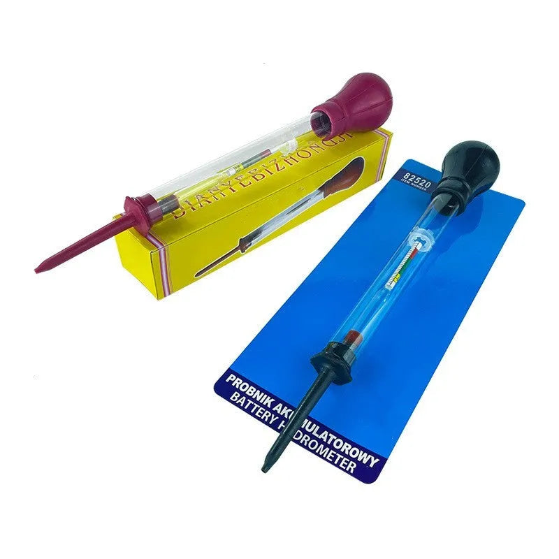 Electrohydraulic hydrometer for automotive battery electrolyte density testing with glass construction