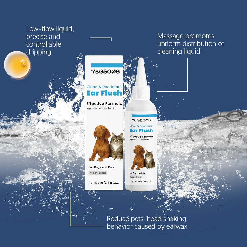 100ml bottle of dog and cat ear cleaner solution for gentle earwax removal.