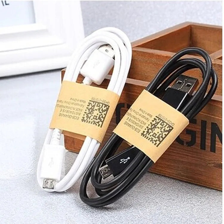 Black and white Android Micro USB data cable showing 1 metre length with charging and data transfer functionality