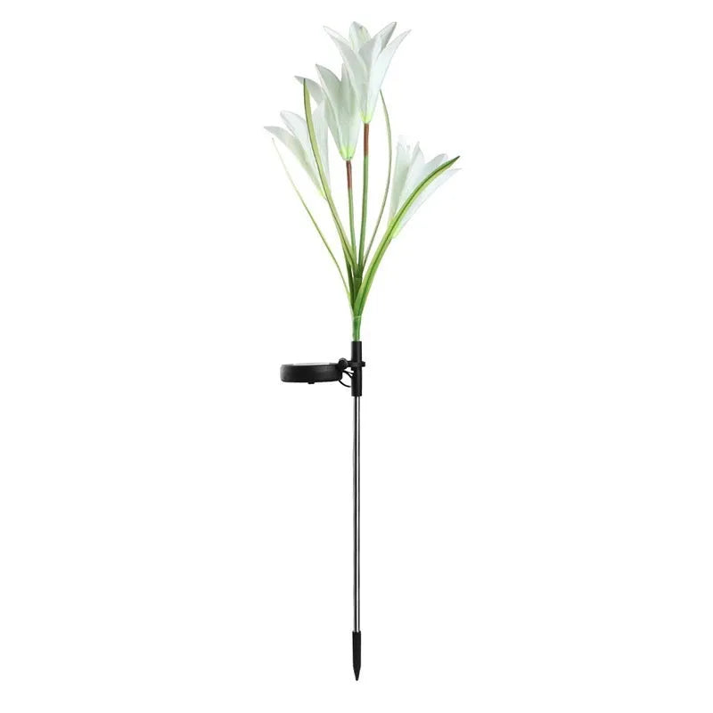 Flower-shaped solar lawn lamp with LED light for garden pathway illumination