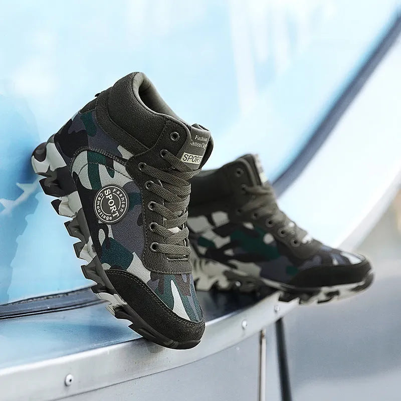 Women's green camouflage canvas sneakers with increased rubber sole
