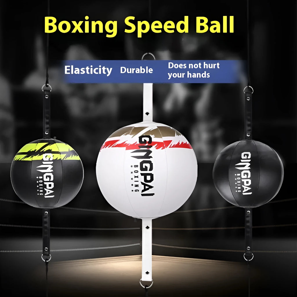 Hanging boxing speed ball training equipment in black, black and green, or white PU construction
