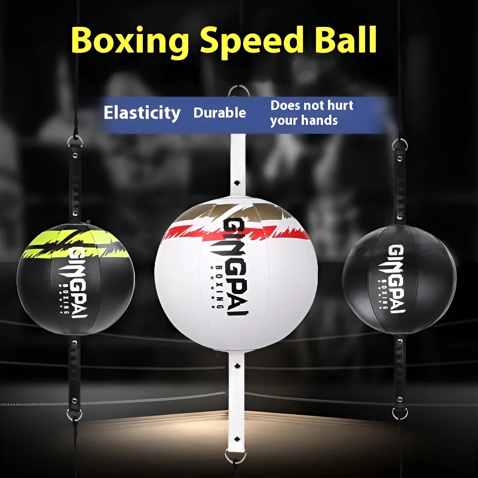 Hanging boxing speed ball training equipment in black, black and green, or white PU construction