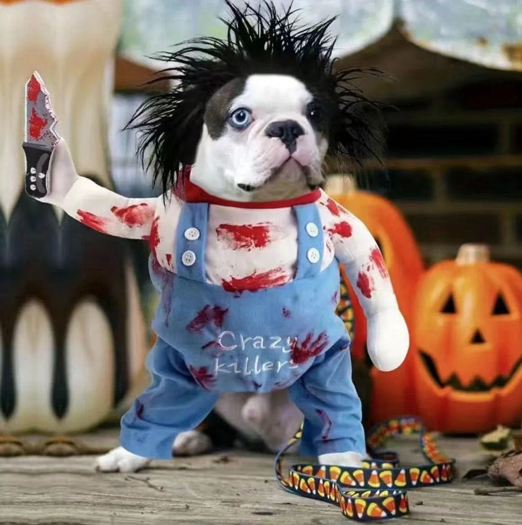Bloody doll style pet costume with sand carving decoration for dogs and cats