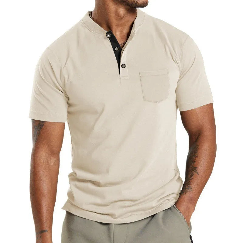 Men's plus size short sleeve button-down shirt with chest pocket in solid colour