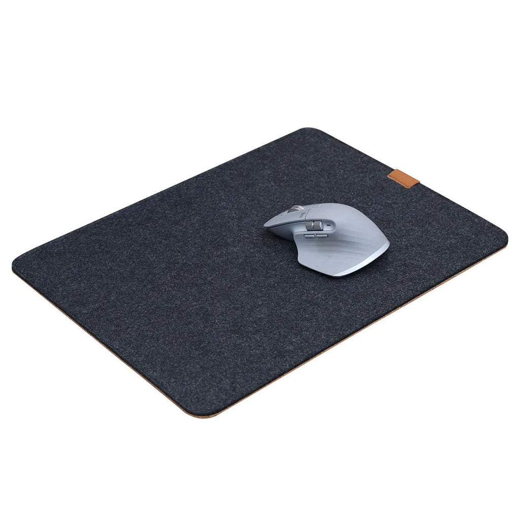 Unisex oversized felt and cork desk mat in grey pattern on office desk
