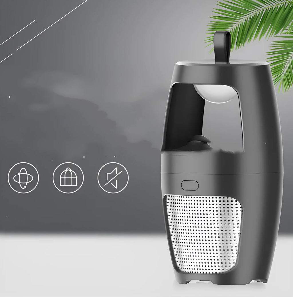 Black or white USB-powered indoor mosquito killer lamp with dimensions 115mm by 115mm by 227mm.