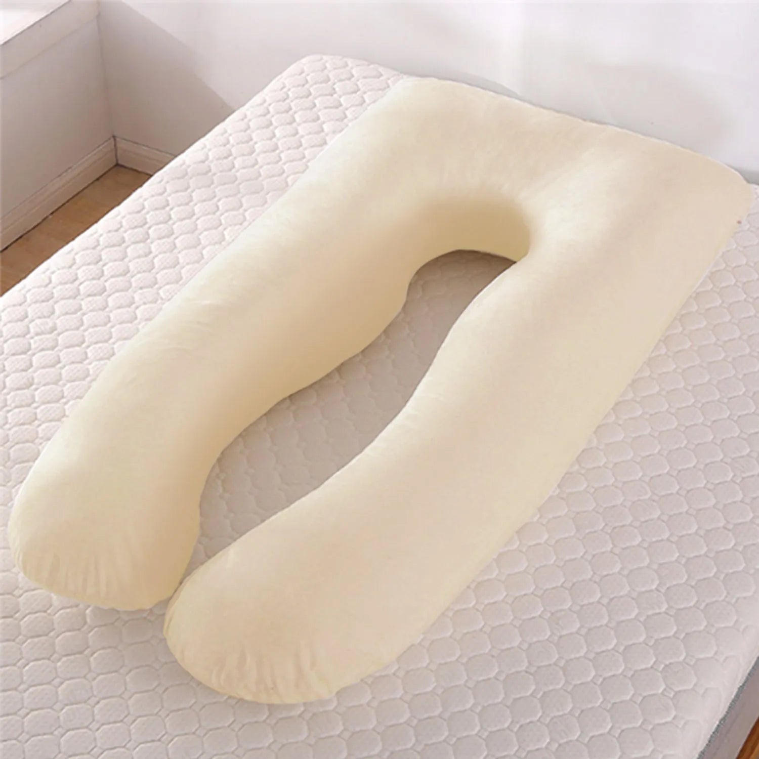 U-shaped maternity pillow for pregnant women in ice silk fabric, shown in light blue colour