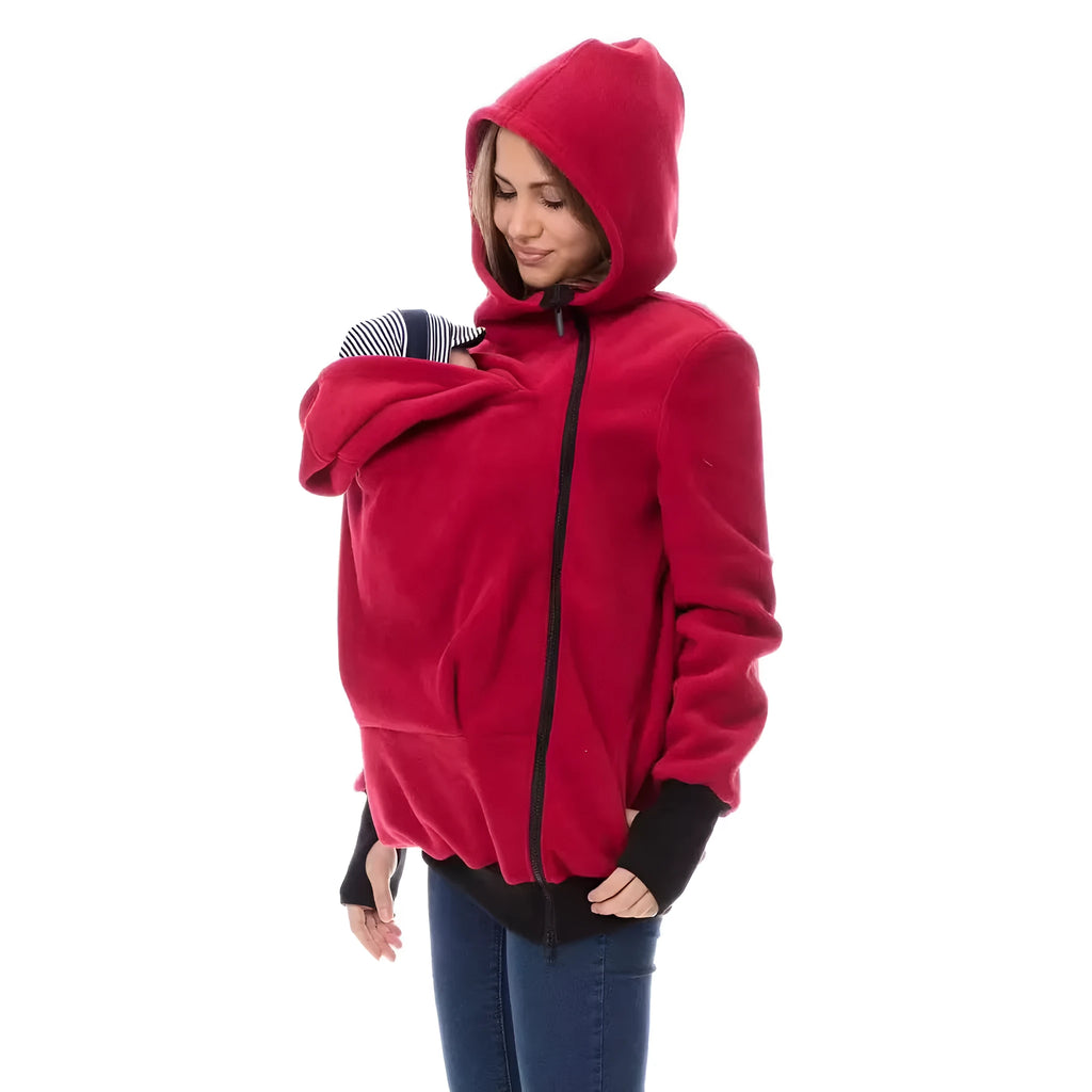 Red loose fit women's polar fleece sweater with long sleeves for autumn and winter