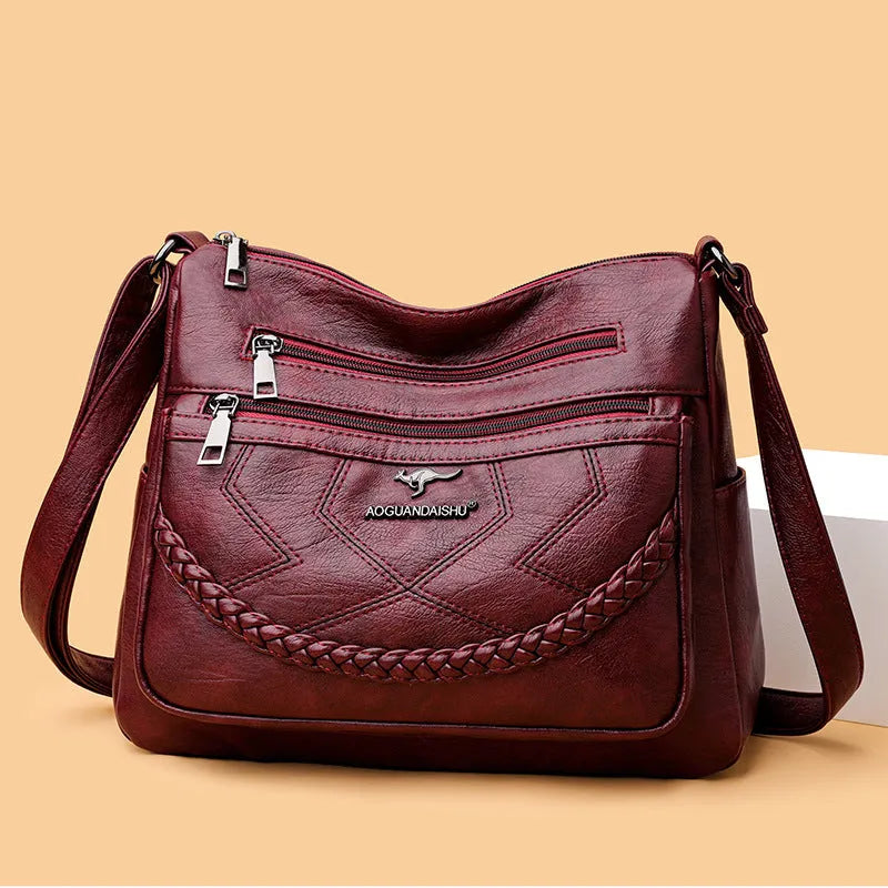 Soft PU leather women's shoulder bag in horizontal square shape with crossbody strap