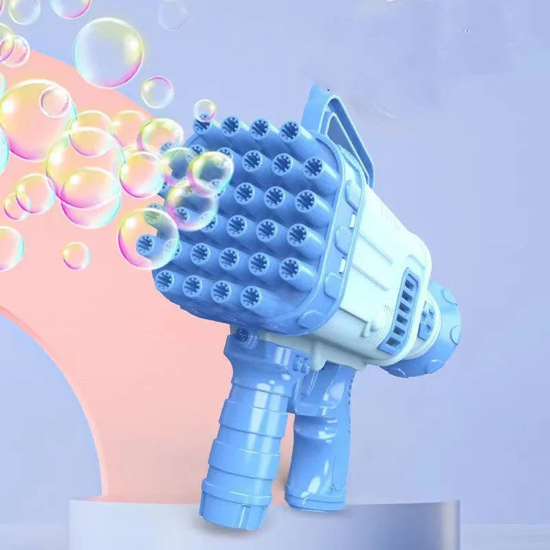 32-hole electric Bazooka bubble machine gun in cherry pink colour with LED illumination