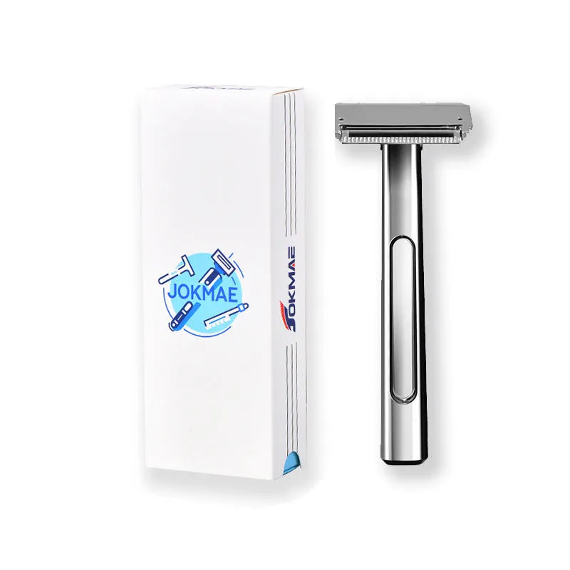Double-layer half-blade manual shaver with suspension knife head in bronze, gun metal, silver, or gold-plated purple colour