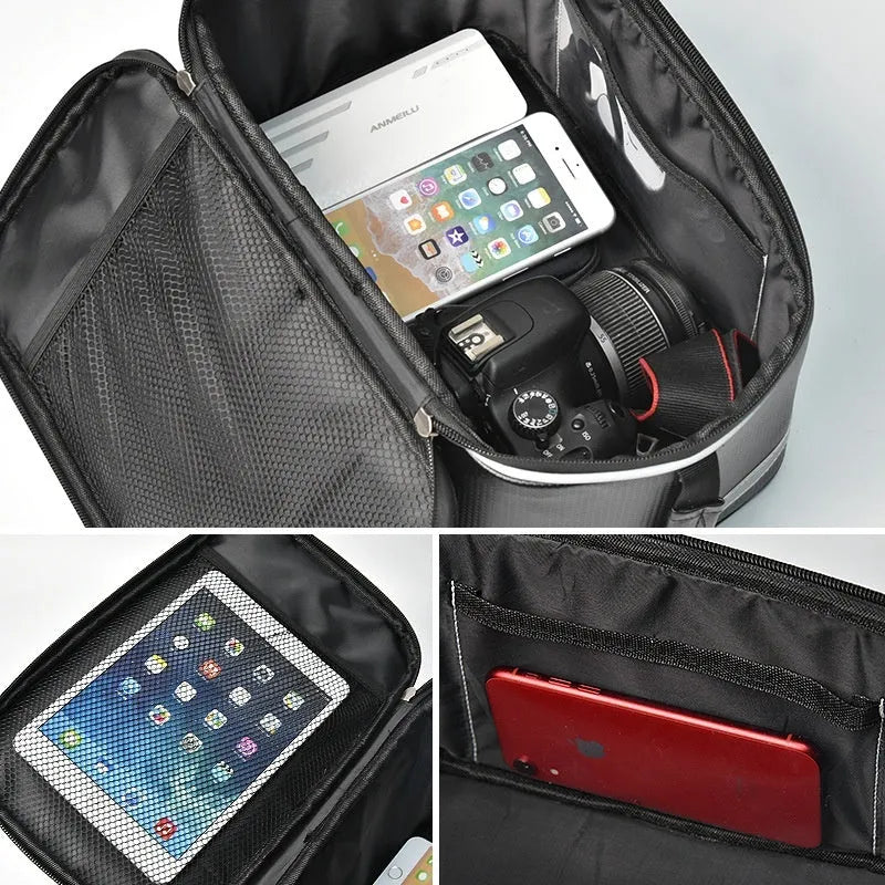 Black waterproof bicycle rack bag with 12L capacity for vehicle mountain equipment transport