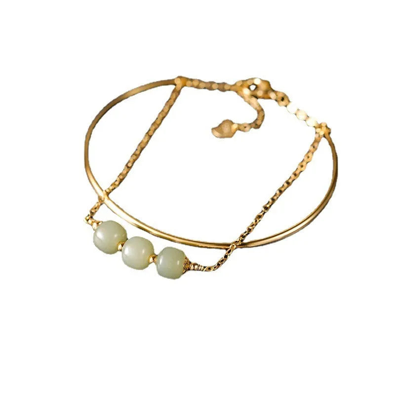Hetian jade lucky beads bracelet with gold inlay in single, double, and triple bead versions