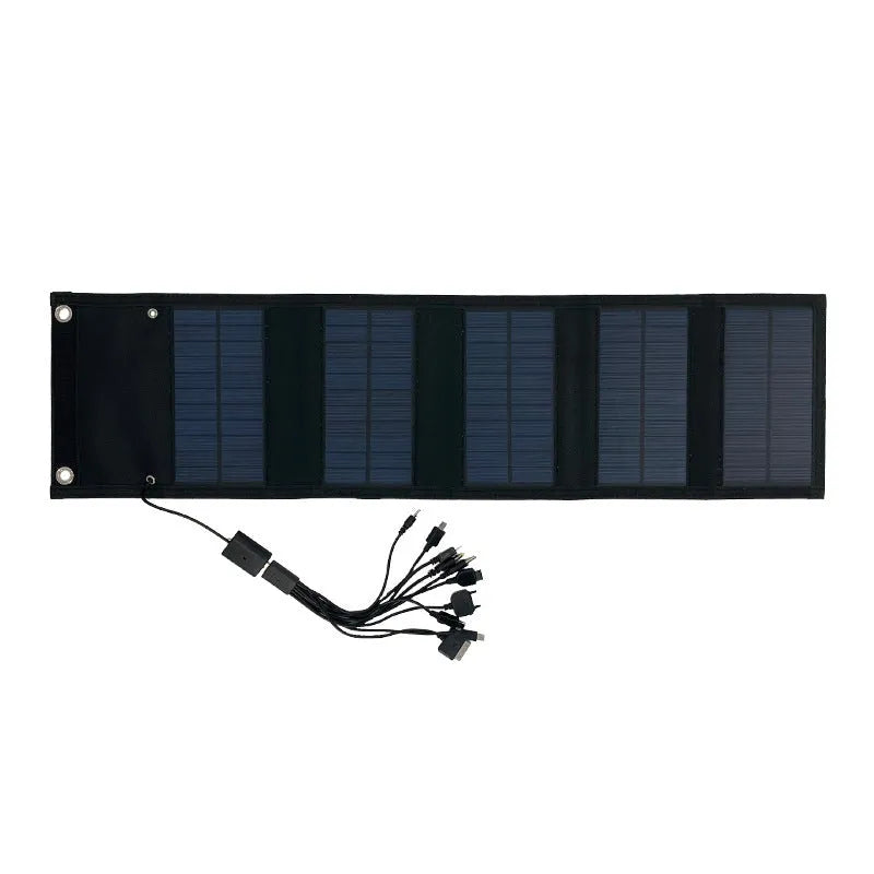 Portable solar folding bag charger with USB output for camping trips, dimensions 185x120 mm