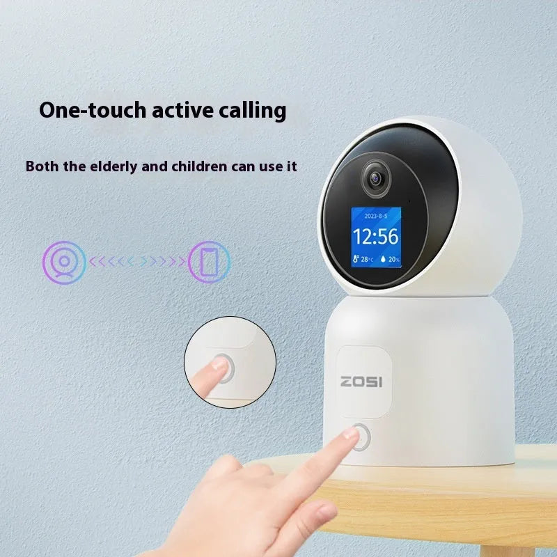 Zhou Shi wireless indoor security camera with screen display mounted on wall bracket