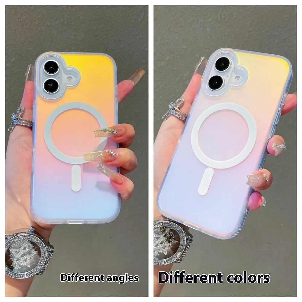 Laser gradient frosted magnetic phone case for iPhone 17 series with minimalist back cover design