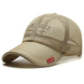 Men's adjustable baseball cap in army green cotton mesh with a dome crown.