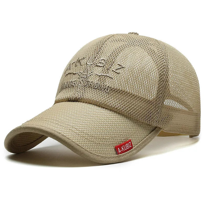 Men's adjustable baseball cap in army green cotton mesh with a dome crown.