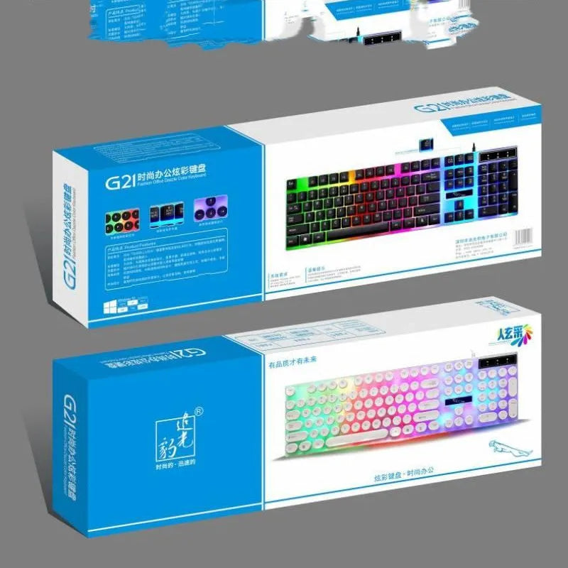 White or black 104-key wired RGB backlit waterproof gaming keyboard on a desk