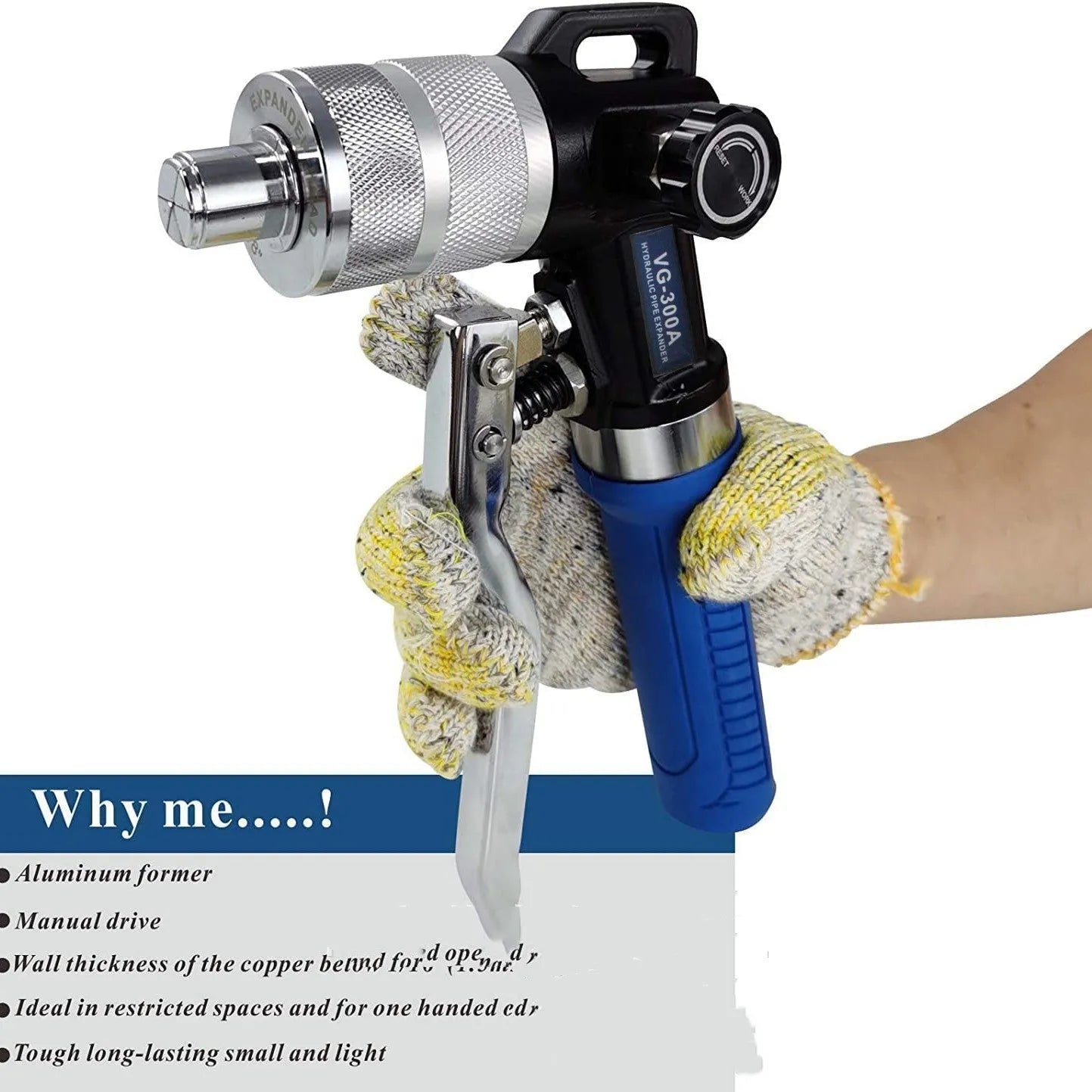 VG-300 style hydraulic tube expander tool made from high-strength alloy steel for refrigeration maintenance.