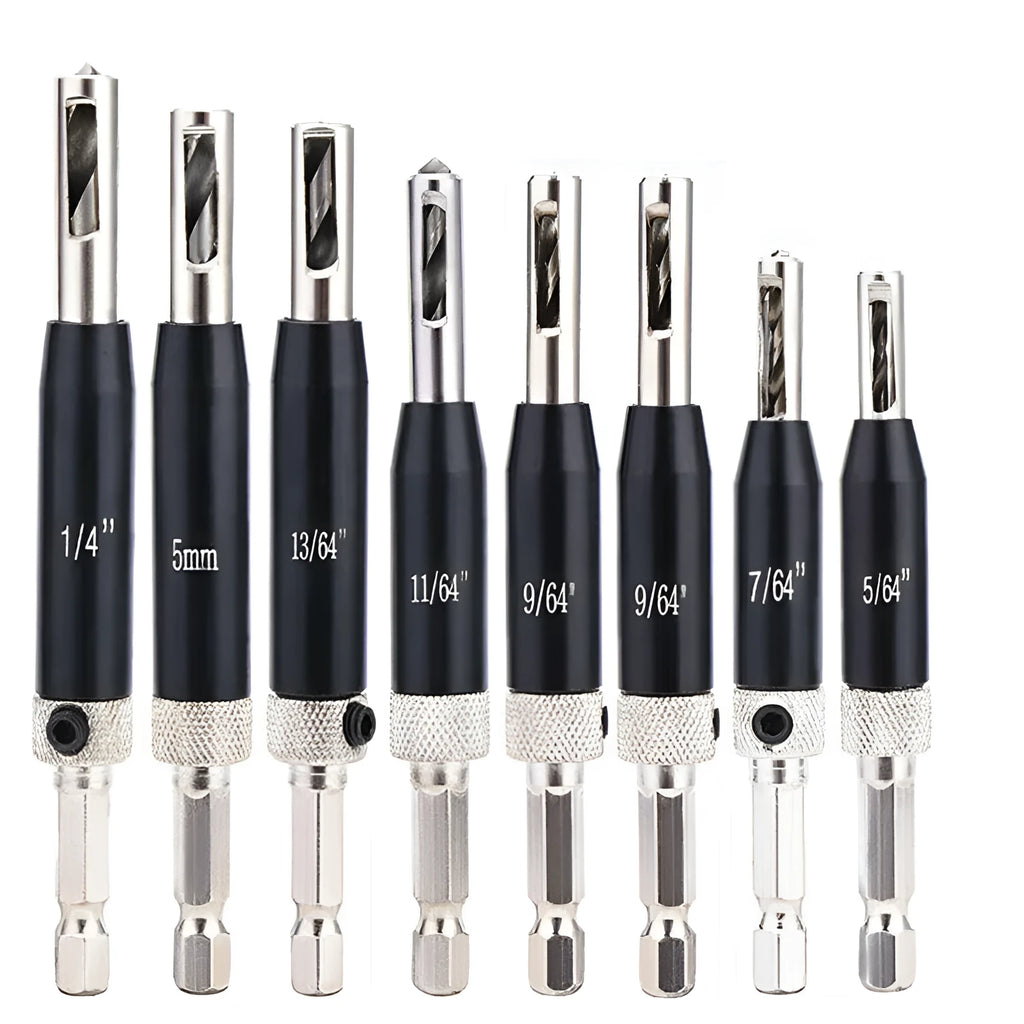 Black high speed steel hinge drill bit set with hexagon handle for woodworking hole opening