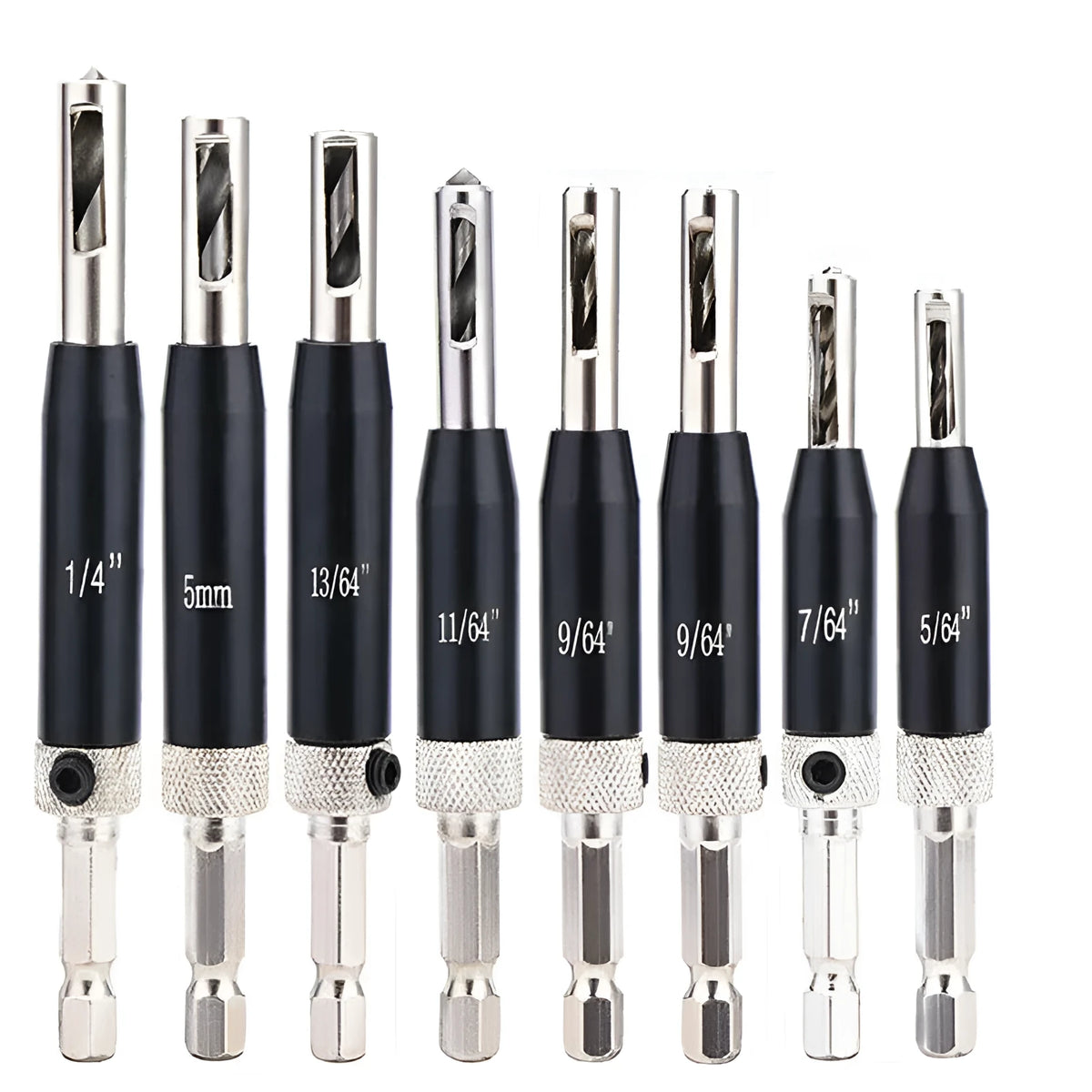 Black high speed steel hinge drill bit set with hexagon handle for woodworking hole opening
