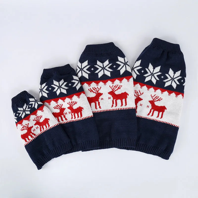 Navy blue knitted Christmas sweater for dogs in European style with acrylic material