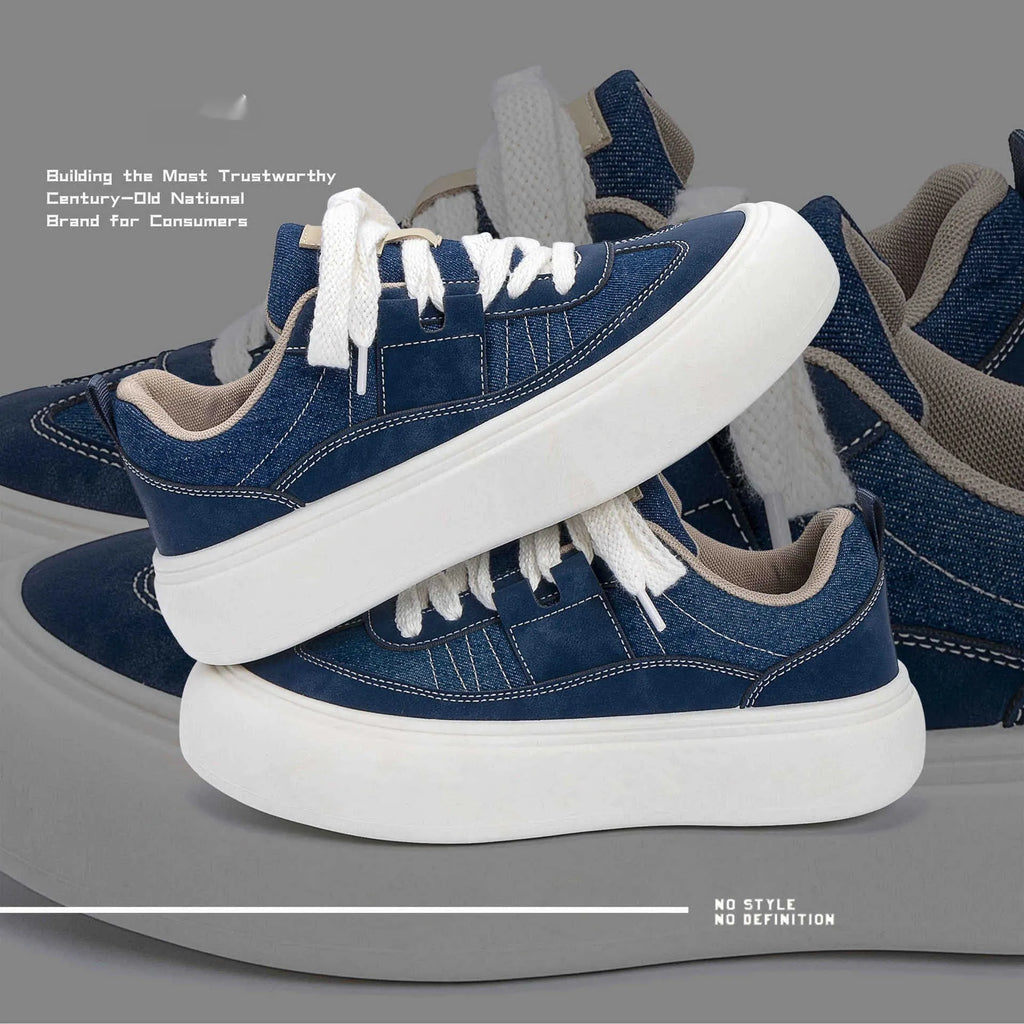Men's black casual canvas shoes with platform sole and lace-up front.