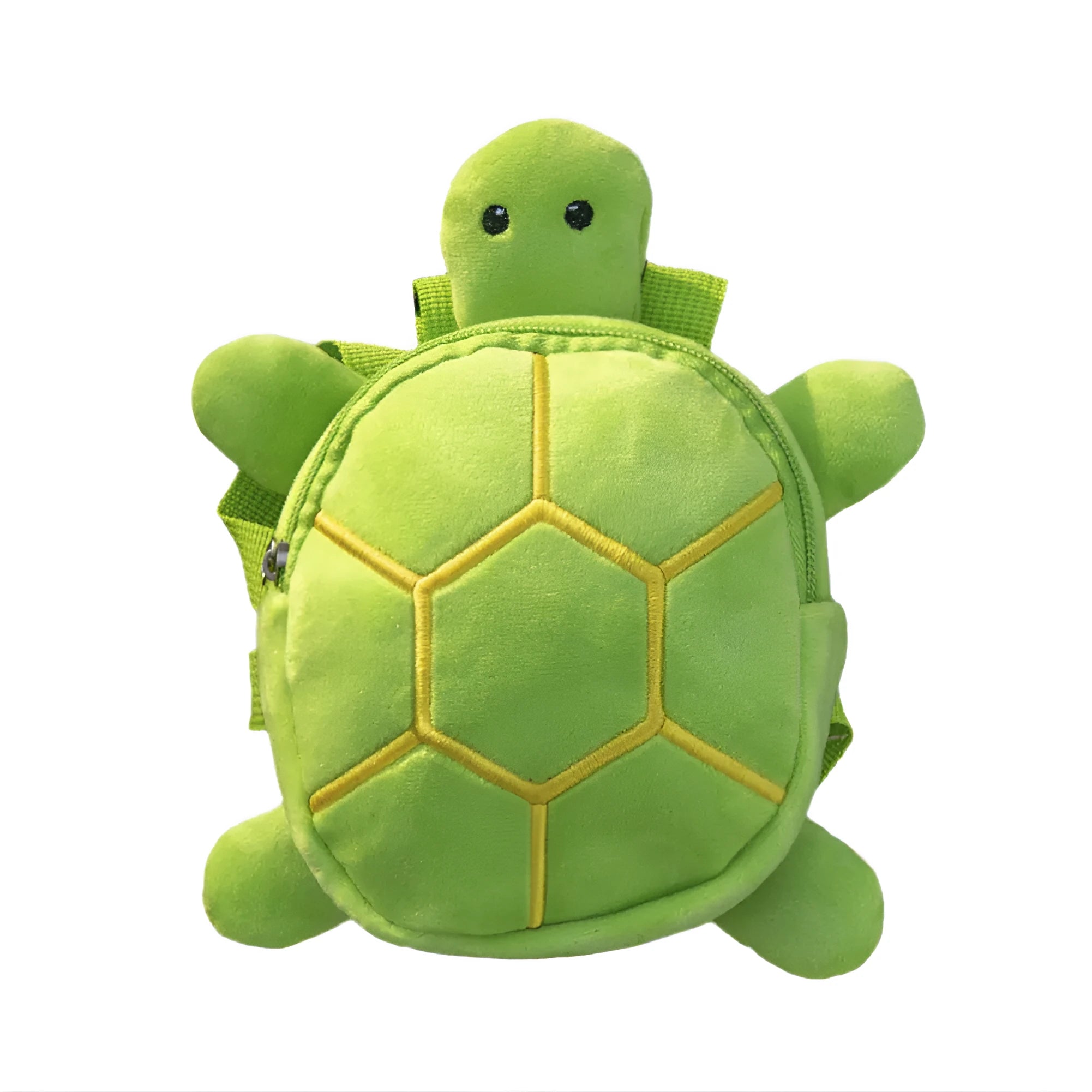 Cartoon turtle shape dog backpack with harness, brown colour, showing metal zipper and storage compartment