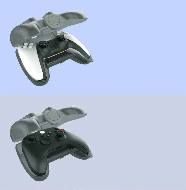 Grey transparent plastic hard storage case for game controllers.