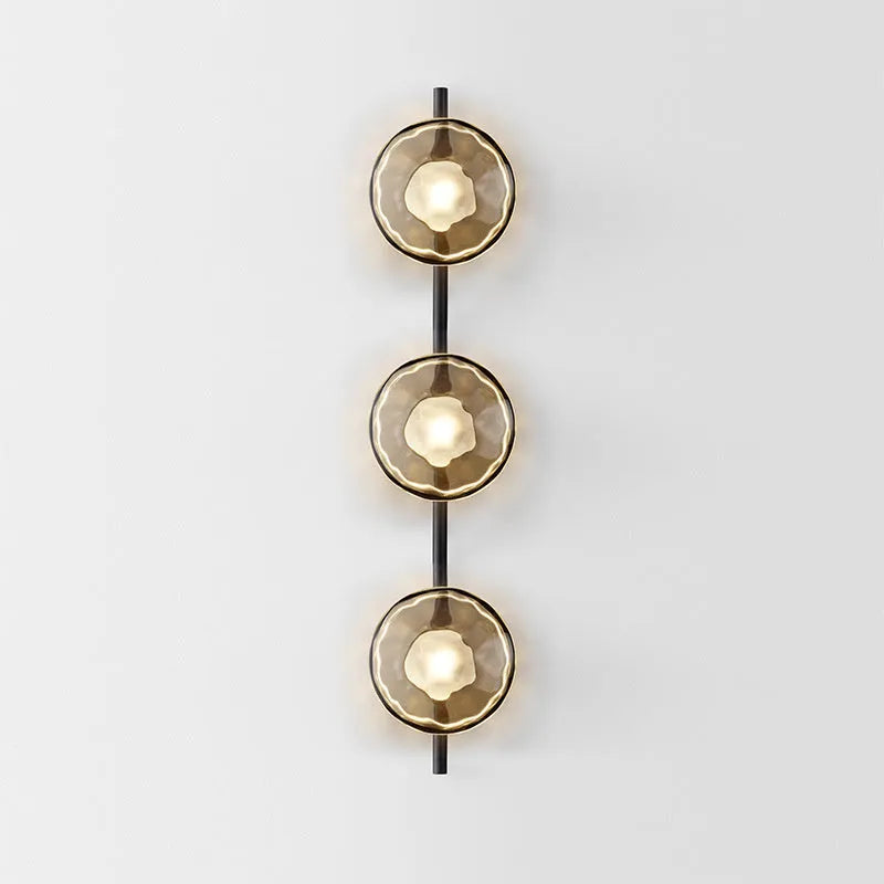 Bedside hotel glass art wall lamp with transparent frosted shade and iron frame