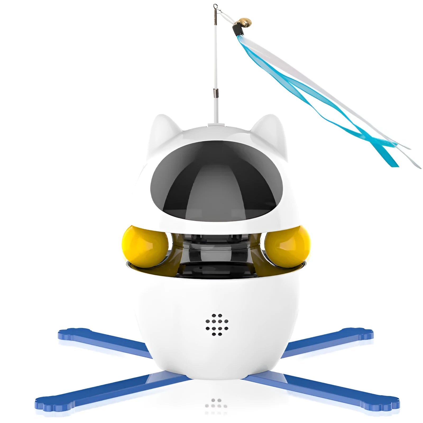 White electronic automatic cat toy with rotating funny stick and extended elastic rope