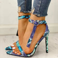 Blue women's court high heels with buckle fastening and hollow-out design, European large sizes 34-43