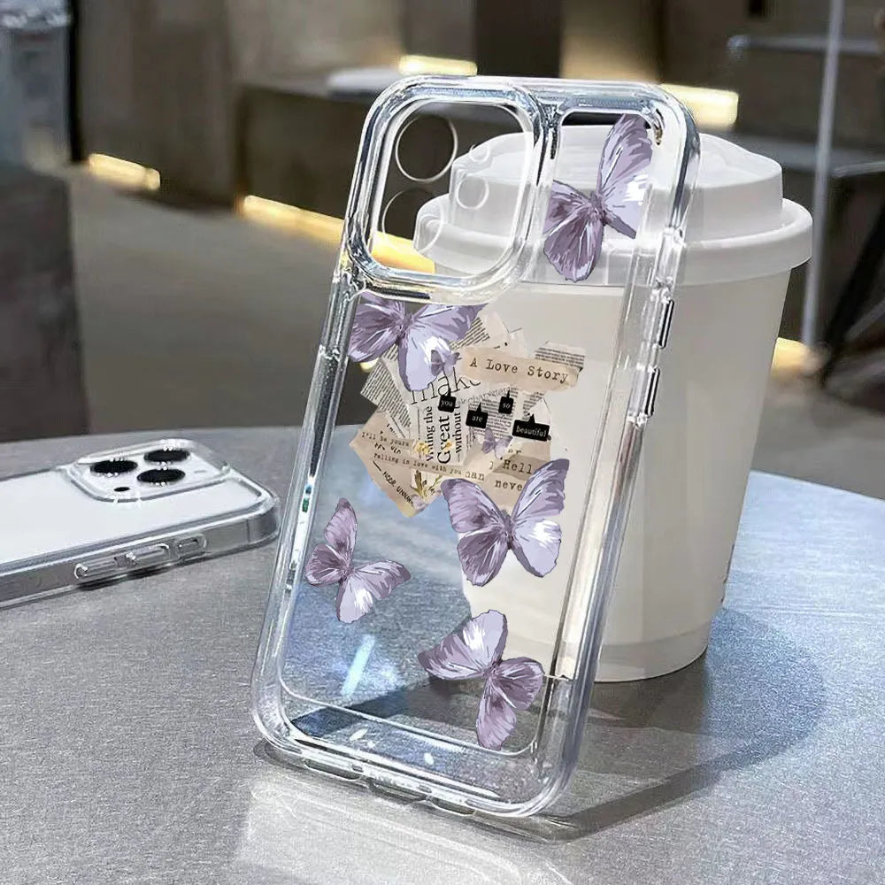 Purple butterfly TPU silicone phone case for iPhone showing shockproof design