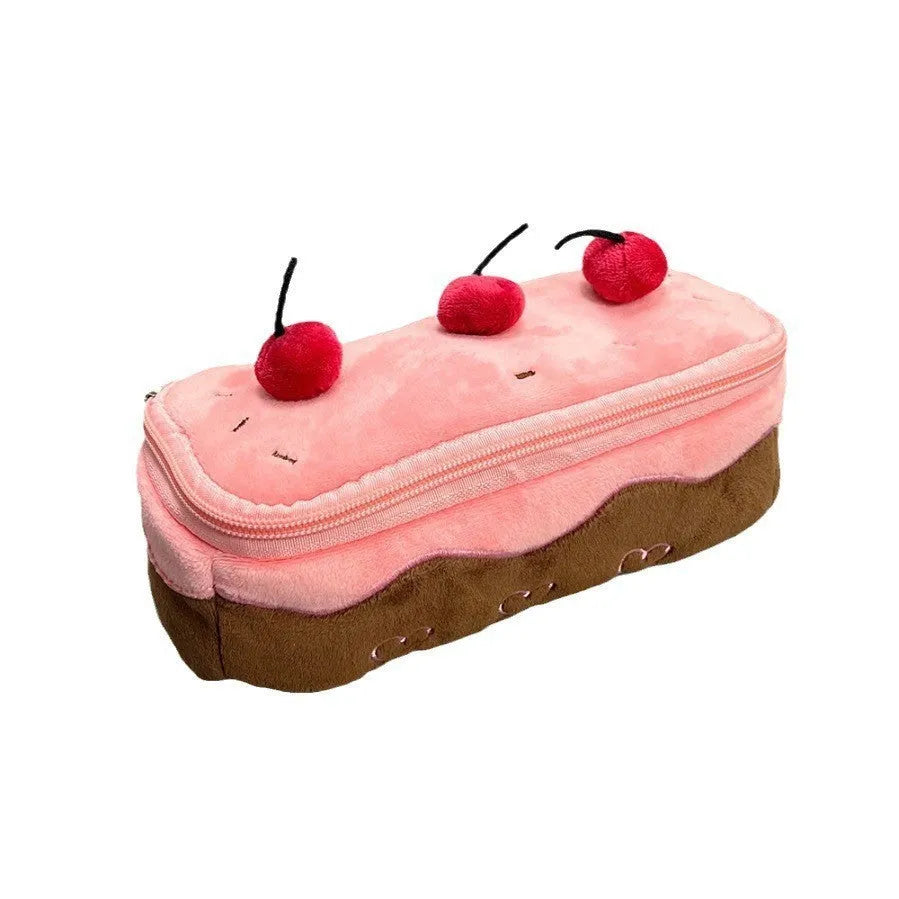 Cherry Cake plush design velvet pencil case in Korean style