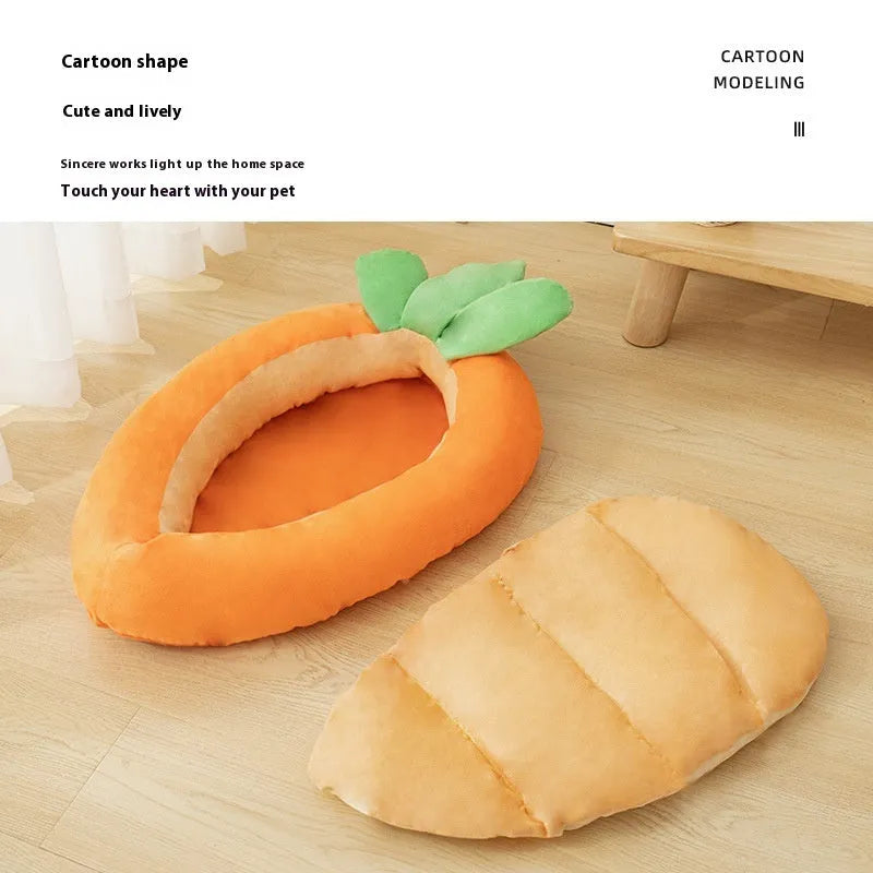 Carrot-shaped double-sided pet mat for dogs on a floor