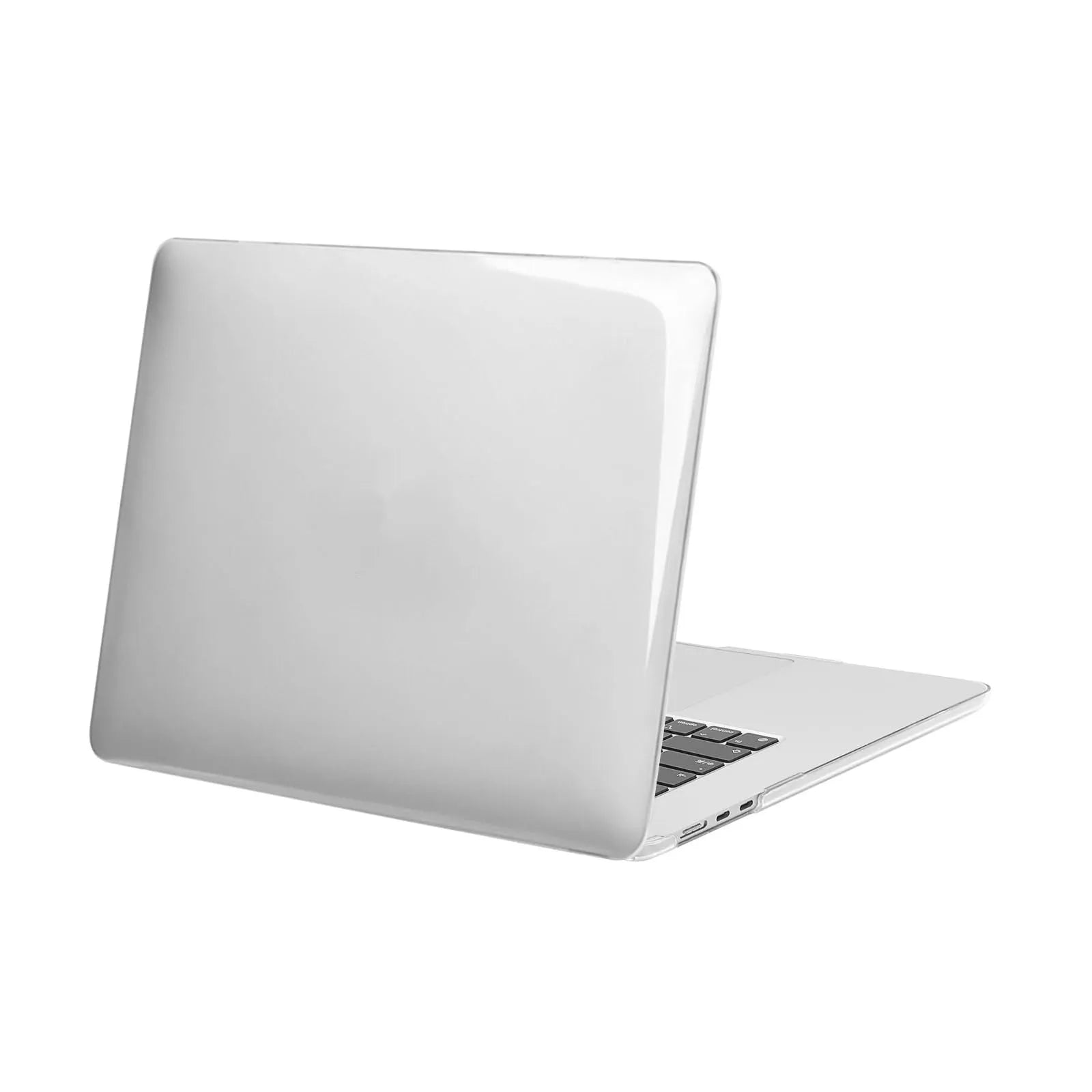 Clear plastic protective shell case on a MacBook laptop in ice crystal transparent colour.