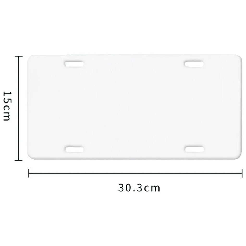 White aluminium license plate metal sheet measuring 30.3 by 15 centimetres