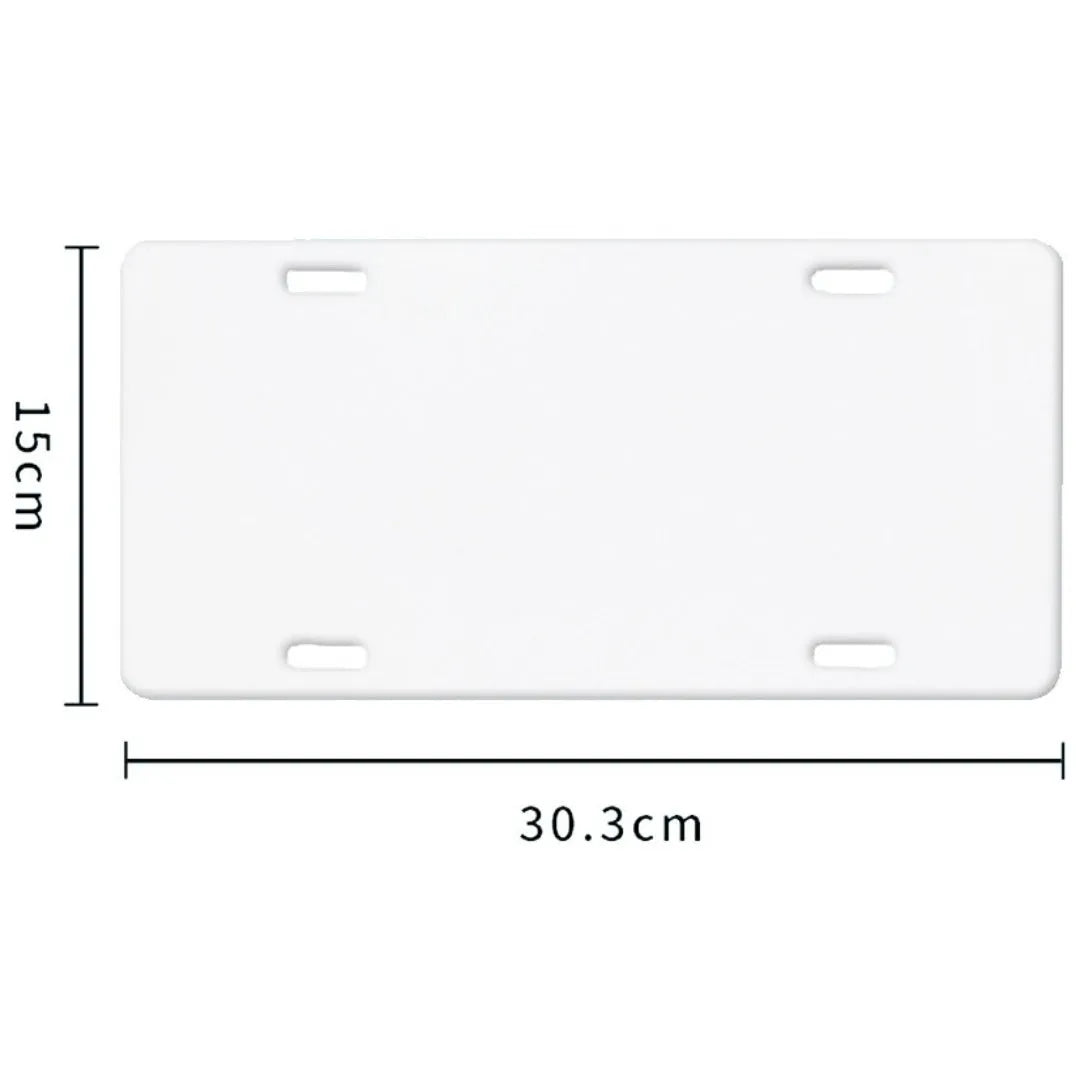 White aluminium license plate metal sheet measuring 30.3 by 15 centimetres