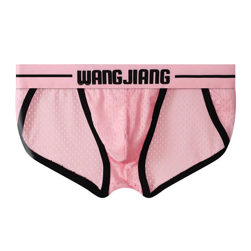 Men's solid colour ice silk triangle underwear briefs in breathable mesh fabric with quick-drying properties