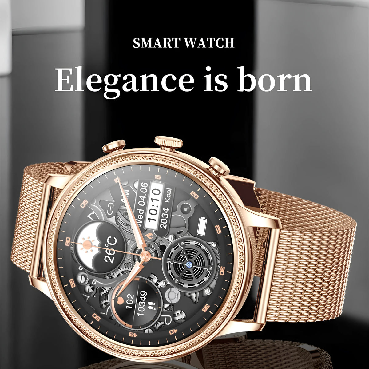 V60 smart watch with black silicone strap showing 1.39-inch TFT screen and heart rate monitoring display
