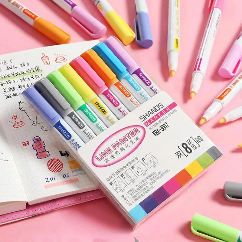 Set of acrylic paint marker pens for DIY on fabric, metal, glass, wood, and plastic surfaces.