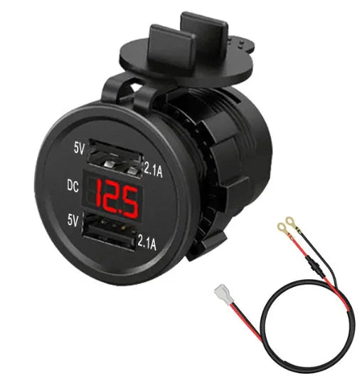 Waterproof motorcycle car charger with USB port and cigarette lighter plug