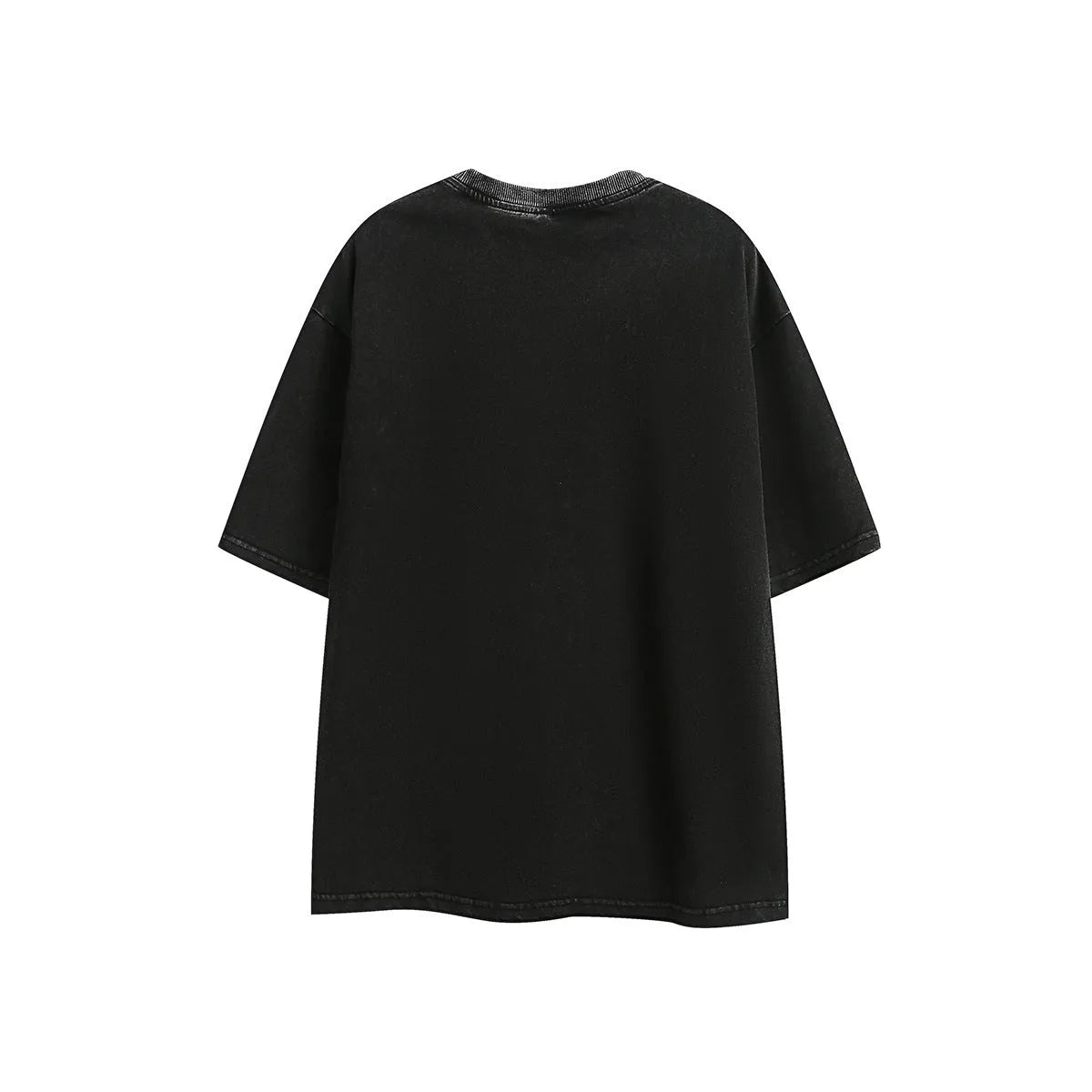 Black and purple loose-fit embroidered retro short-sleeved cotton t-shirt on a hanger