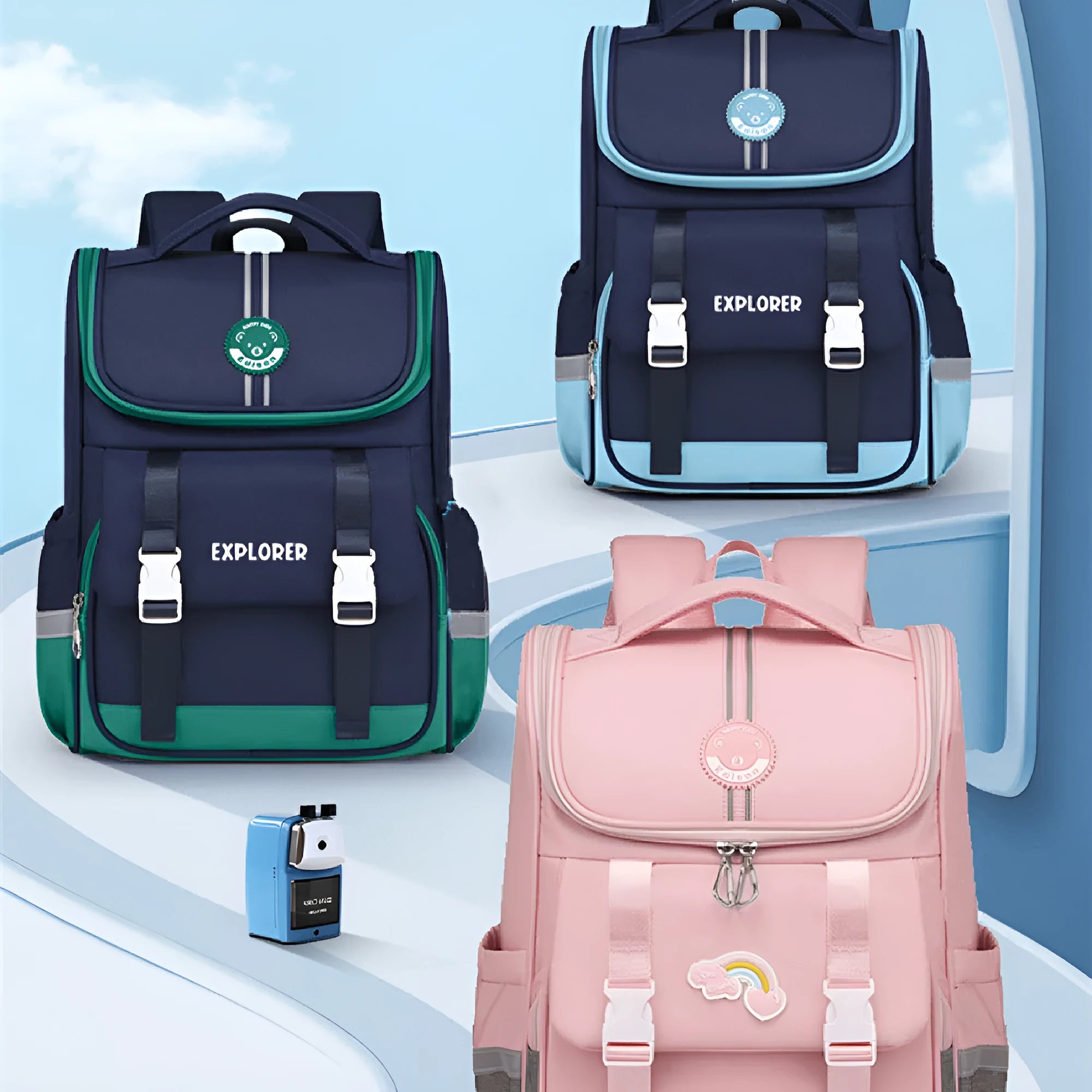 Children's cute sweet princess style backpack in cherry blossom pink, made from polyester with curved shoulder straps